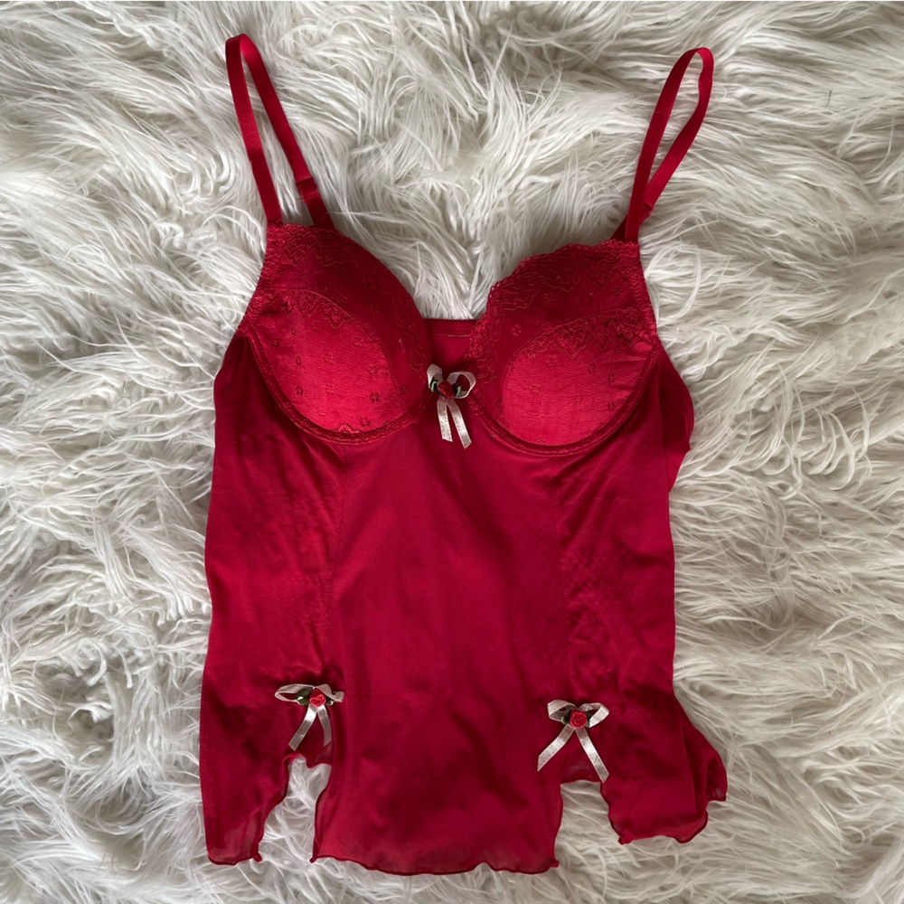 Red Coquette Corset with Rose and Bow Detail